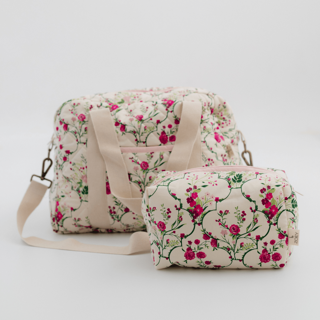 Zoey diaper bag With Toiletry Pouch Noira Rose Carryall Quilted Diaper Bag (100% Cotton)