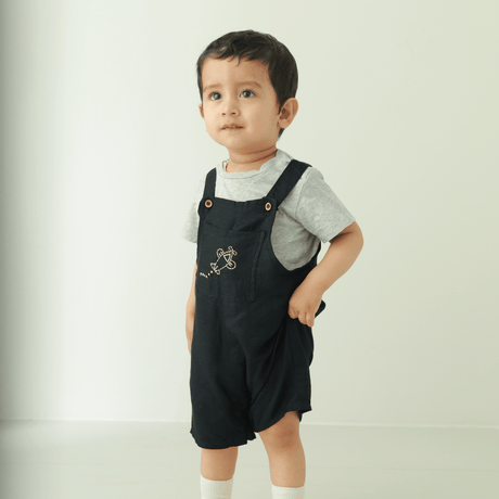 Zoey Dungarees Helicopter Ride Linen Cotton Unisex Dungaree (Black)