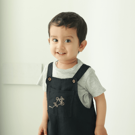 Zoey Dungarees Helicopter Ride Linen Cotton Unisex Dungaree (Black)