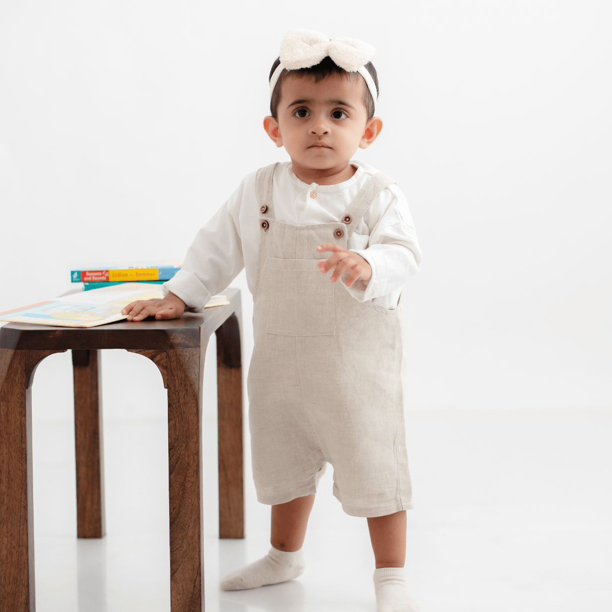 Zoey Dungarees Pocketful of Play Linen Cotton Unisex Dungaree (Beige)