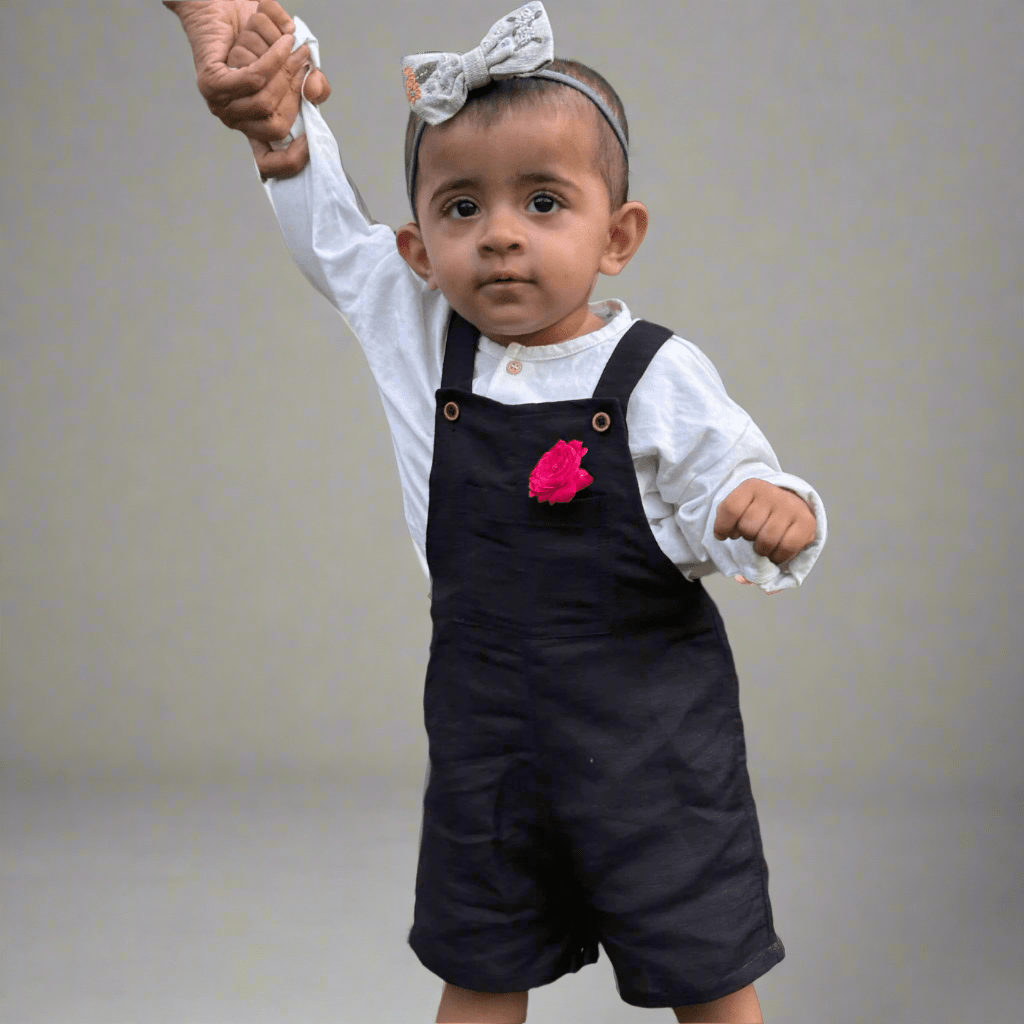 Zoey Dungarees Pocketful of Play Linen Cotton Unisex Dungaree (Black)