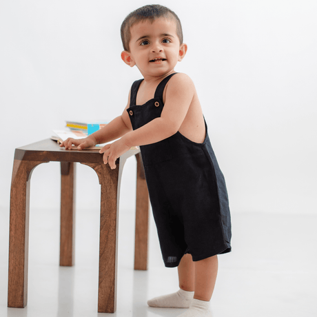Zoey Dungarees Pocketful of Play Linen Cotton Unisex Dungaree (Black)