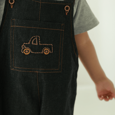 Zoey Dungarees Vroom Vroom Ride Denim Cotton Unisex Dungaree (Black)