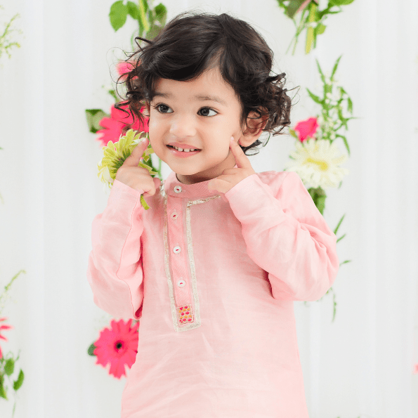 Chanderi Candy Charming Baby Boy Short Kurta Pajama Set in Blush