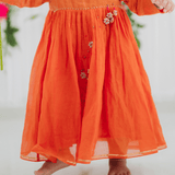 Zoey Ethnic Wear Chanderi Flame - Elegant Baby Long Dress in Burnt Orange Chanderi