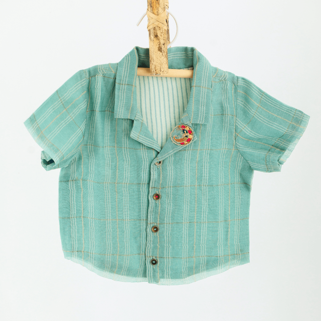 Chanderi Lounge Baby Boy Shirt Pant Set in Haze Chanderi