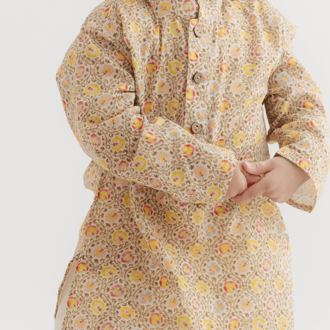 Zoey Ethnic Wear Classic Floral Print Kurta Pajama Set for Kids- Limited Festive Edition