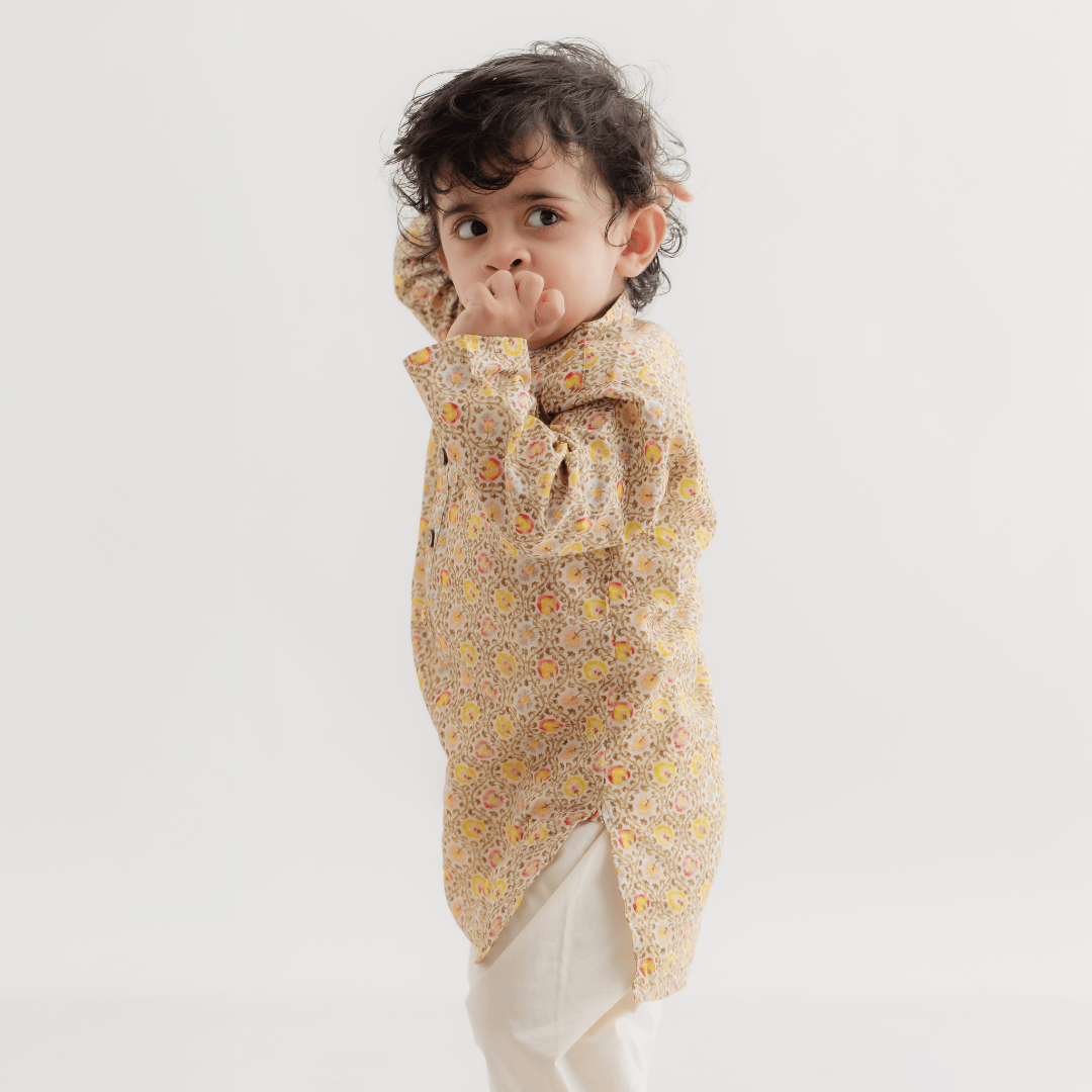 Zoey Ethnic Wear Classic Floral Print Kurta Pajama Set for Kids- Limited Festive Edition