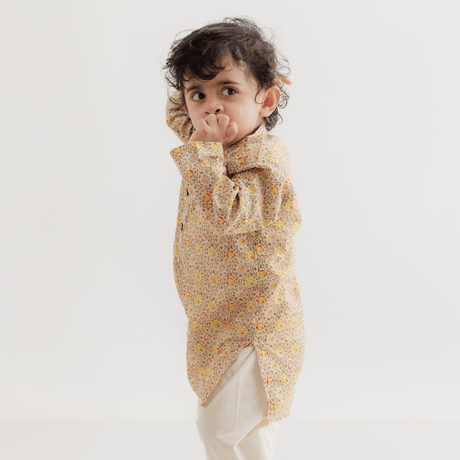 Zoey Ethnic Wear Classic Floral Print Kurta Pajama Set for Kids- Limited Festive Edition