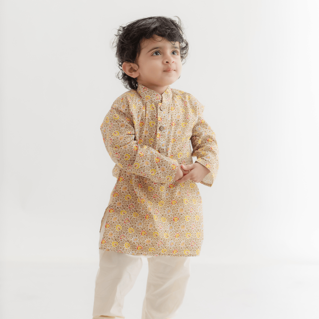 Zoey Ethnic Wear Classic Floral Print Kurta Pajama Set for Kids- Limited Festive Edition