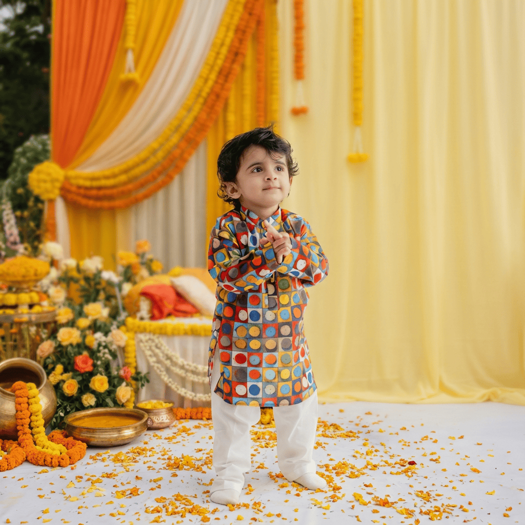 Zoey Ethnic Wear Festive Art Dot Print Kurta Pajama Set for Kids- Limited Festive Edition