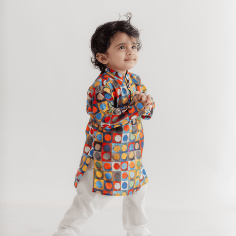 Zoey Ethnic Wear Festive Art Dot Print Kurta Pajama Set for Kids- Limited Festive Edition