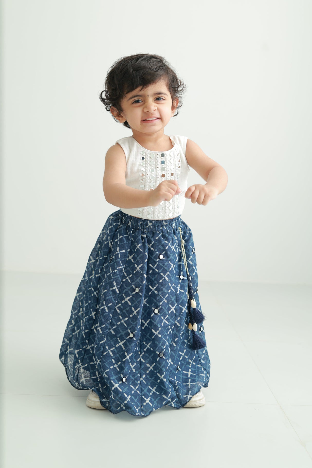 Zoey Ethnic Wear Indigo Lehenga Set with Corset Style Blouse for Girls - Limited Festive Edition