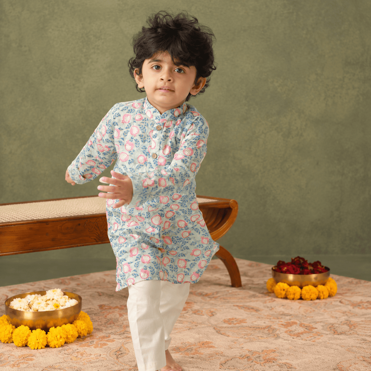 Zoey Ethnic Wear Rangila Anaar Kurta Pajama Set for Kids- Limited Festive Edition