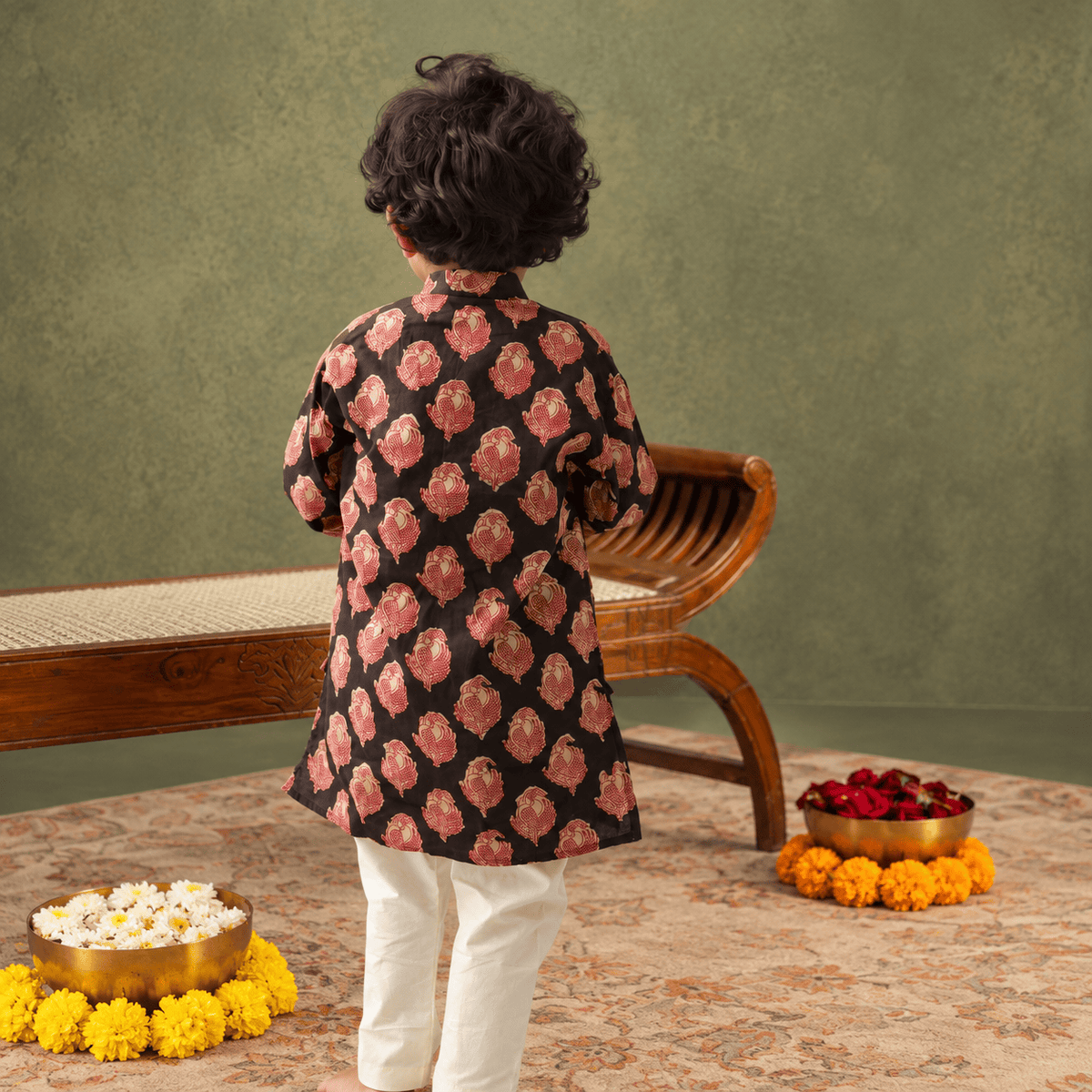 Zoey Ethnic Wear The Midnight Flock Kurta Pajama Set for Kids- Limited Festive Edition