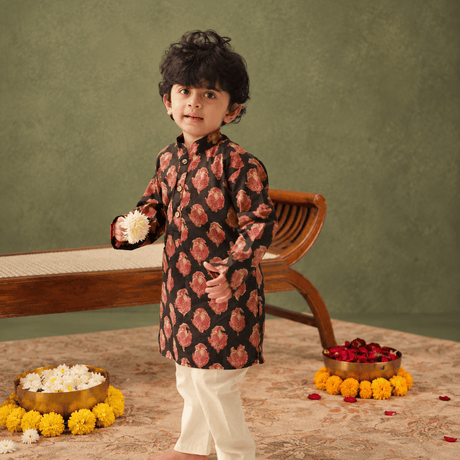Zoey Ethnic Wear The Midnight Flock Kurta Pajama Set for Kids- Limited Festive Edition