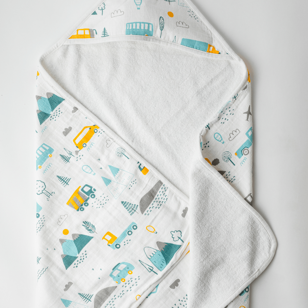 Zoey Hooded towel Little Camper Muslin Hooded Towel