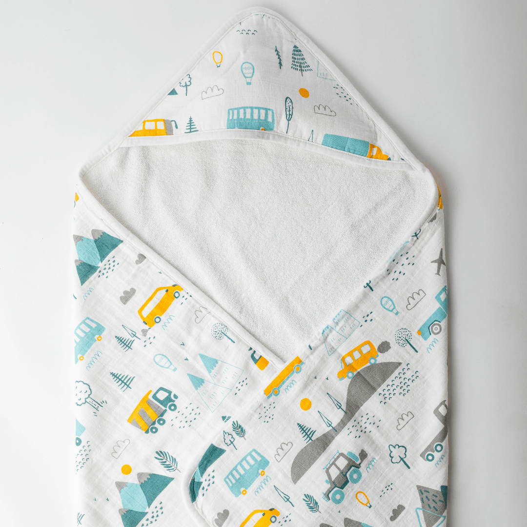 Zoey Hooded towel Little Camper Muslin Hooded Towel