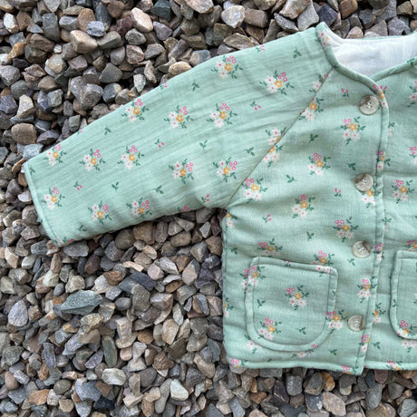 Zoey Jacket Full Sleeve Muslin Winter Jacket (Green Floral)