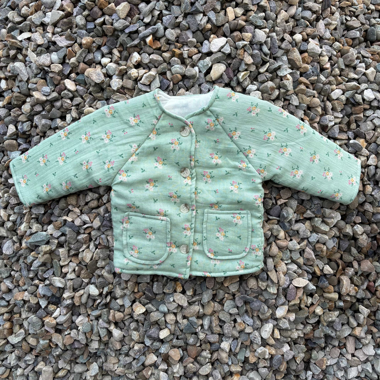 Zoey Jacket Full Sleeve Muslin Winter Jacket (Green Floral)
