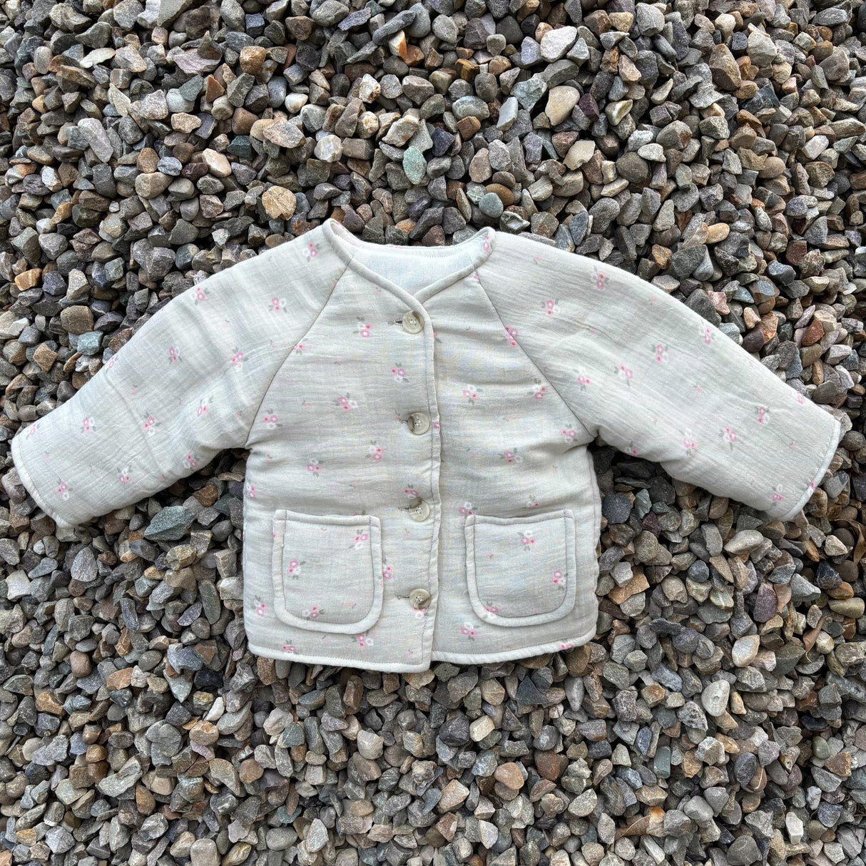 Zoey Jacket Full Sleeve Muslin Winter Jacket (Grey Floral)