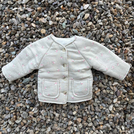 Zoey Jacket Full Sleeve Muslin Winter Jacket (Grey Floral)