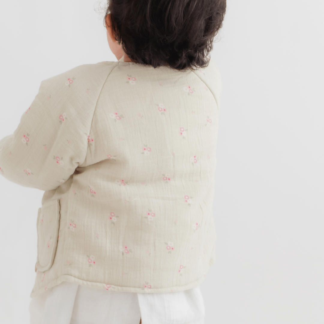 Zoey Jacket Full Sleeve Muslin Winter Jacket (Grey Floral)