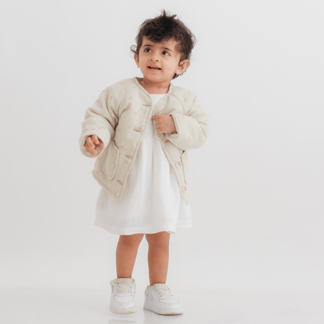 Zoey Jacket Full Sleeve Muslin Winter Jacket (Grey Floral)