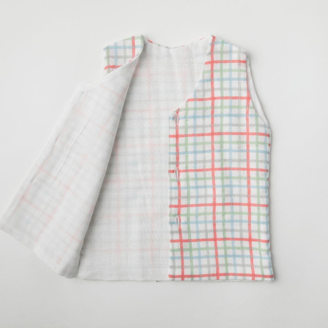 Zoey Muslin Vests Set of 2 Newborn Muslin Vests (Checks, White)