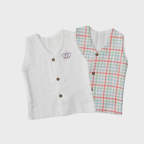 Zoey Muslin Vests Set of 2 Newborn Muslin Vests (Checks, White)