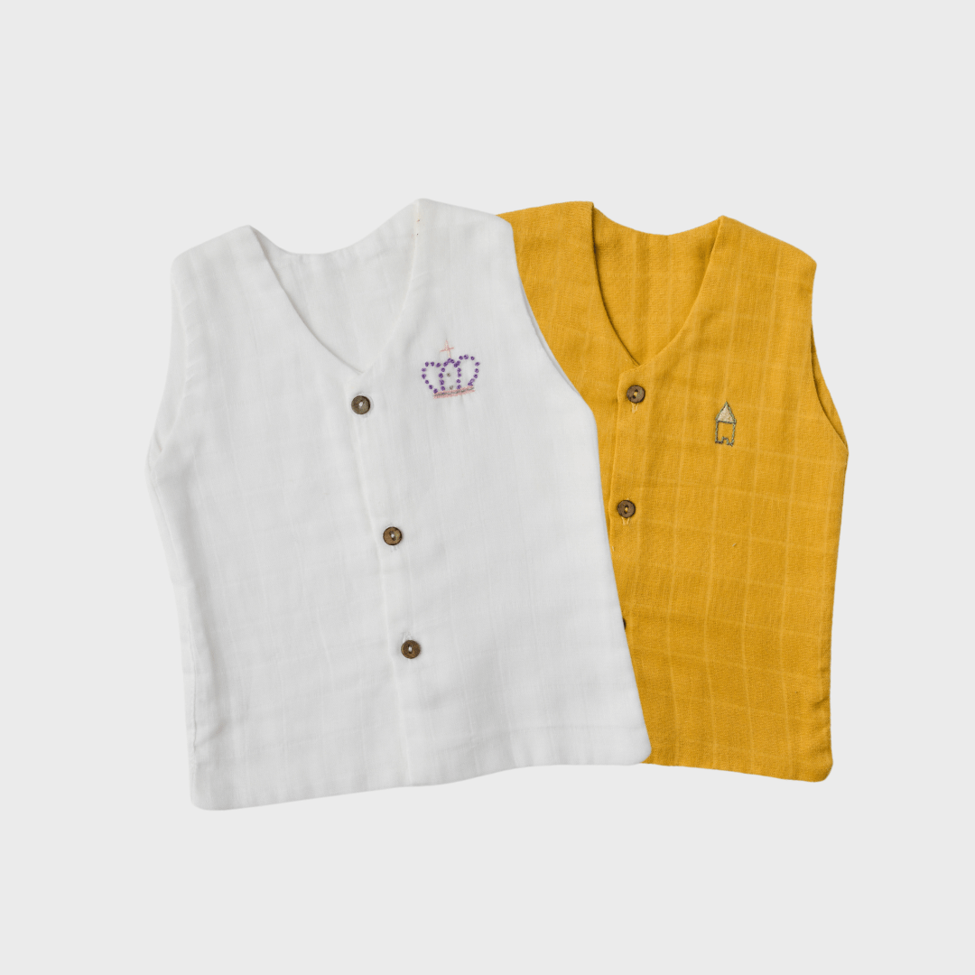 Zoey Muslin Vests Set of 2 Newborn Muslin Vests (White, Mustard)