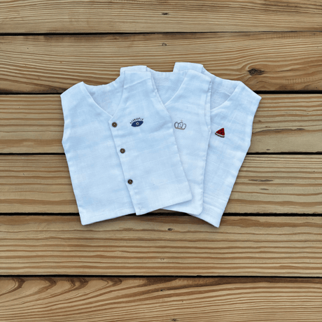 Zoey Muslin Vests Set of 3 Newborn Muslin Vests (All White)