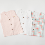 Zoey Muslin Vests Set of 3 Newborn Muslin Vests (Pink, Checks, White)