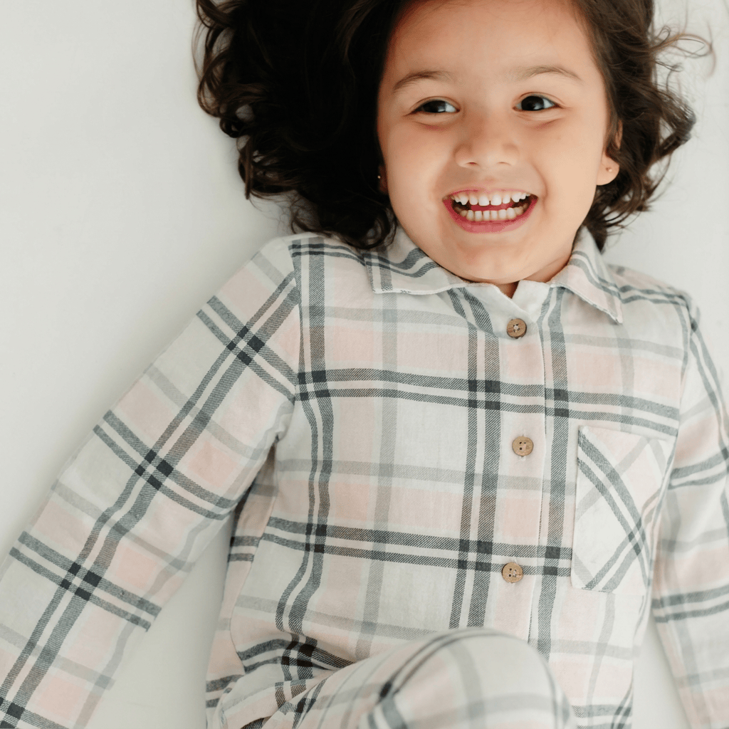 Zoey night suit Blush Checks Kids Night Suit (Flannel Cotton)