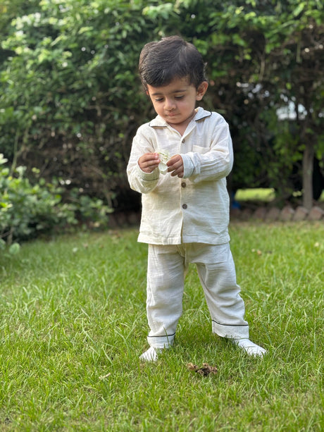 Zoey night suit Buttercream Button-up Cotton Night Suit