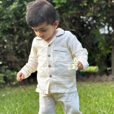 Zoey night suit Buttercream Button-up Cotton Night Suit