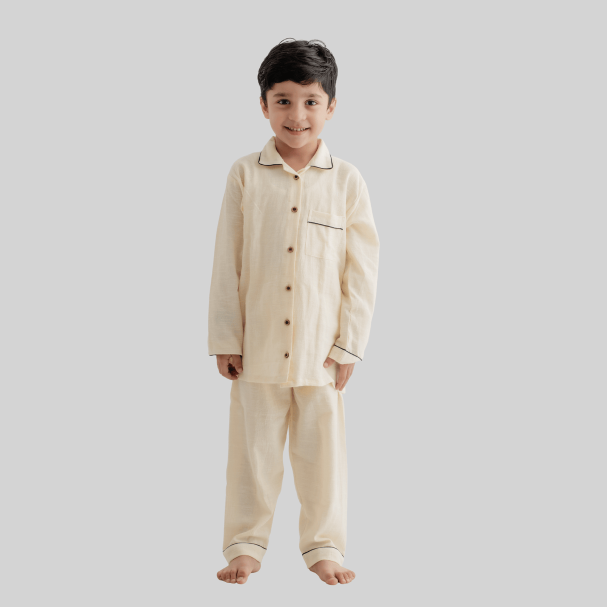 Zoey night suit Buttercream Button-up Cotton Night Suit