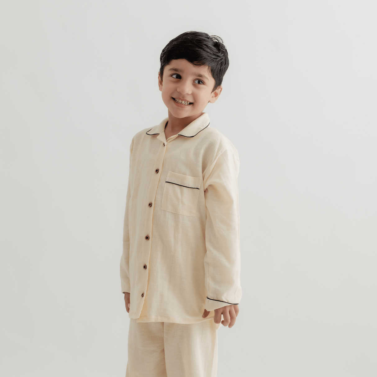 Zoey night suit Buttercream Button-up Cotton Night Suit