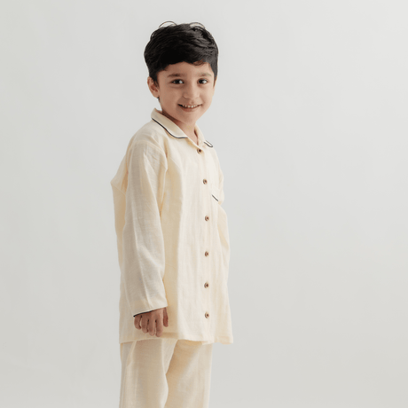 Zoey night suit Buttercream Button-up Cotton Night Suit