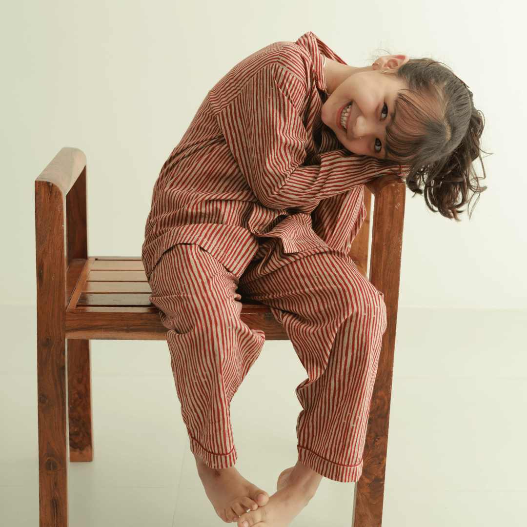 Zoey night suit Crimson Calm Kids Night Suit (Cotton Cambric)