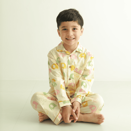 Zoey night suit Elephant Snuggles Kids Night Suit (Cotton Cambric)
