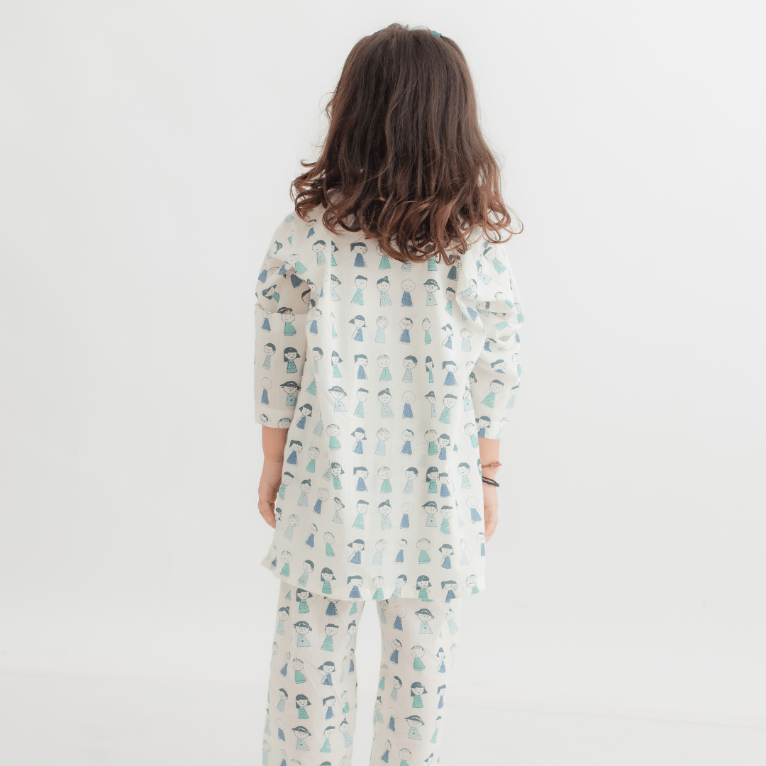 Zoey night suit Giggles & Grins Kurta Style Night Suit - BLUE (Pure Voile Cotton)
