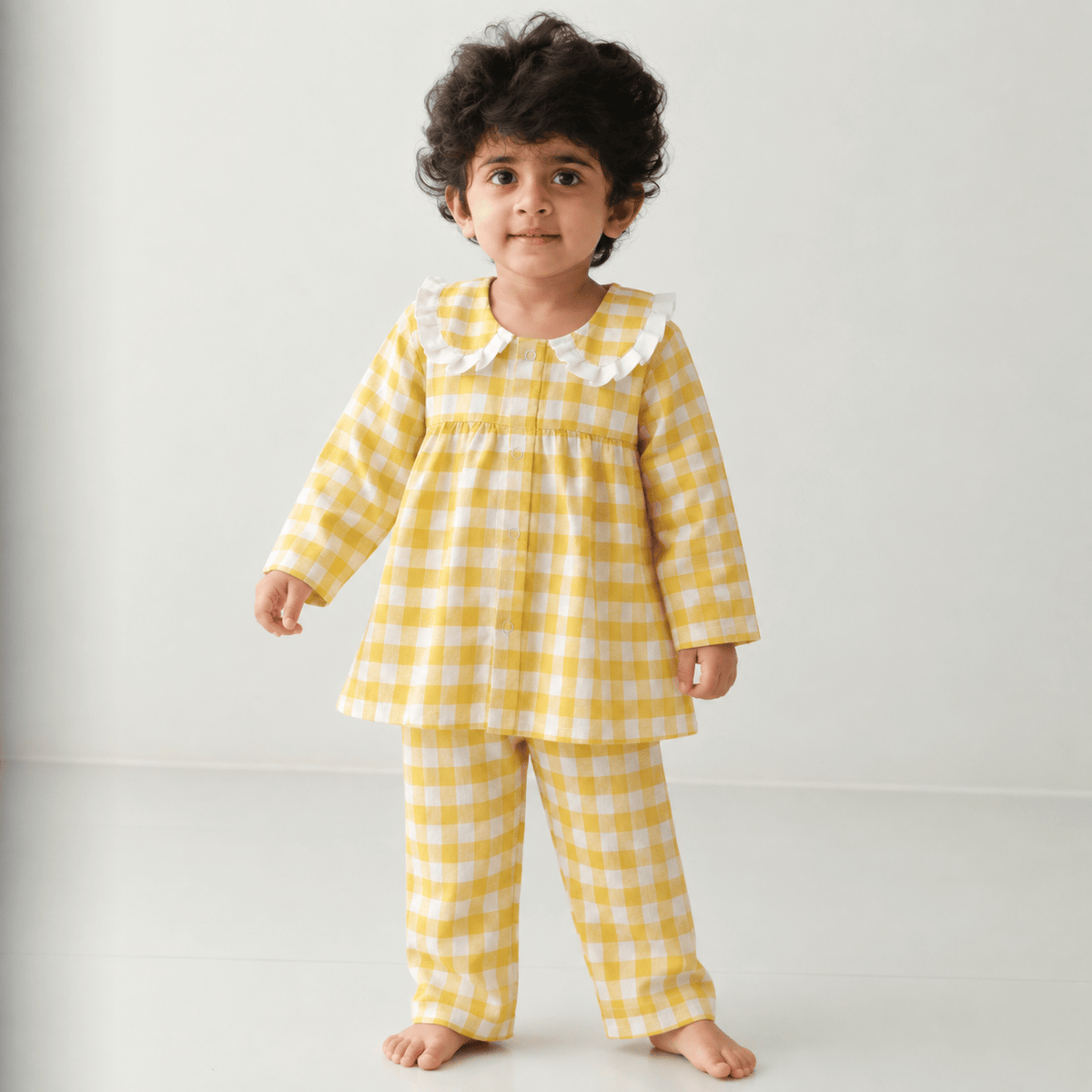 Zoey night suit Golden Gingham Kids Night Suit (Personalised)