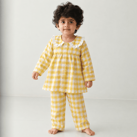 Zoey night suit Golden Gingham Kids Night Suit (Personalised)