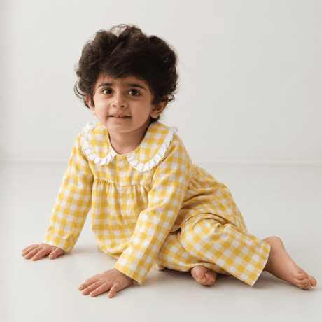 Zoey night suit Golden Gingham Kids Night Suit (Personalised)