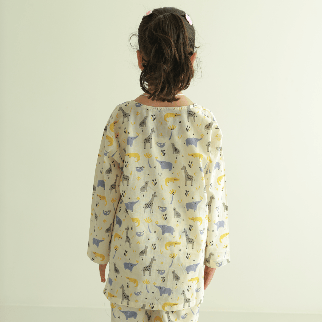 Zoey night suit Jungle Pals Kurta Style Night Suit - (Cambric Cotton)