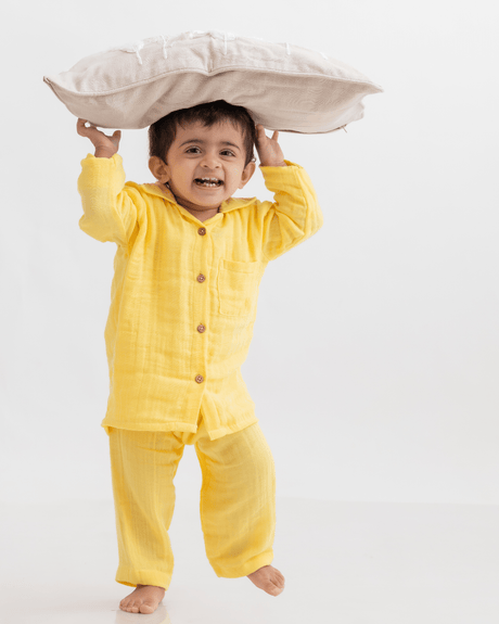 Zoey night suit Lemon Drop Organic Muslin Nightsuit