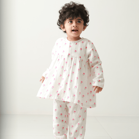 Zoey night suit Morning Cuddles Muslin Girls Night Suit