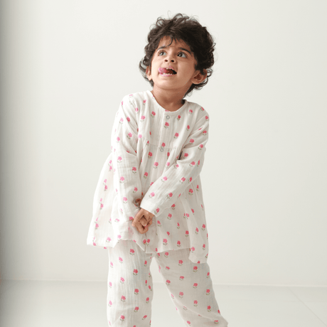 Zoey night suit Morning Cuddles Muslin Girls Night Suit