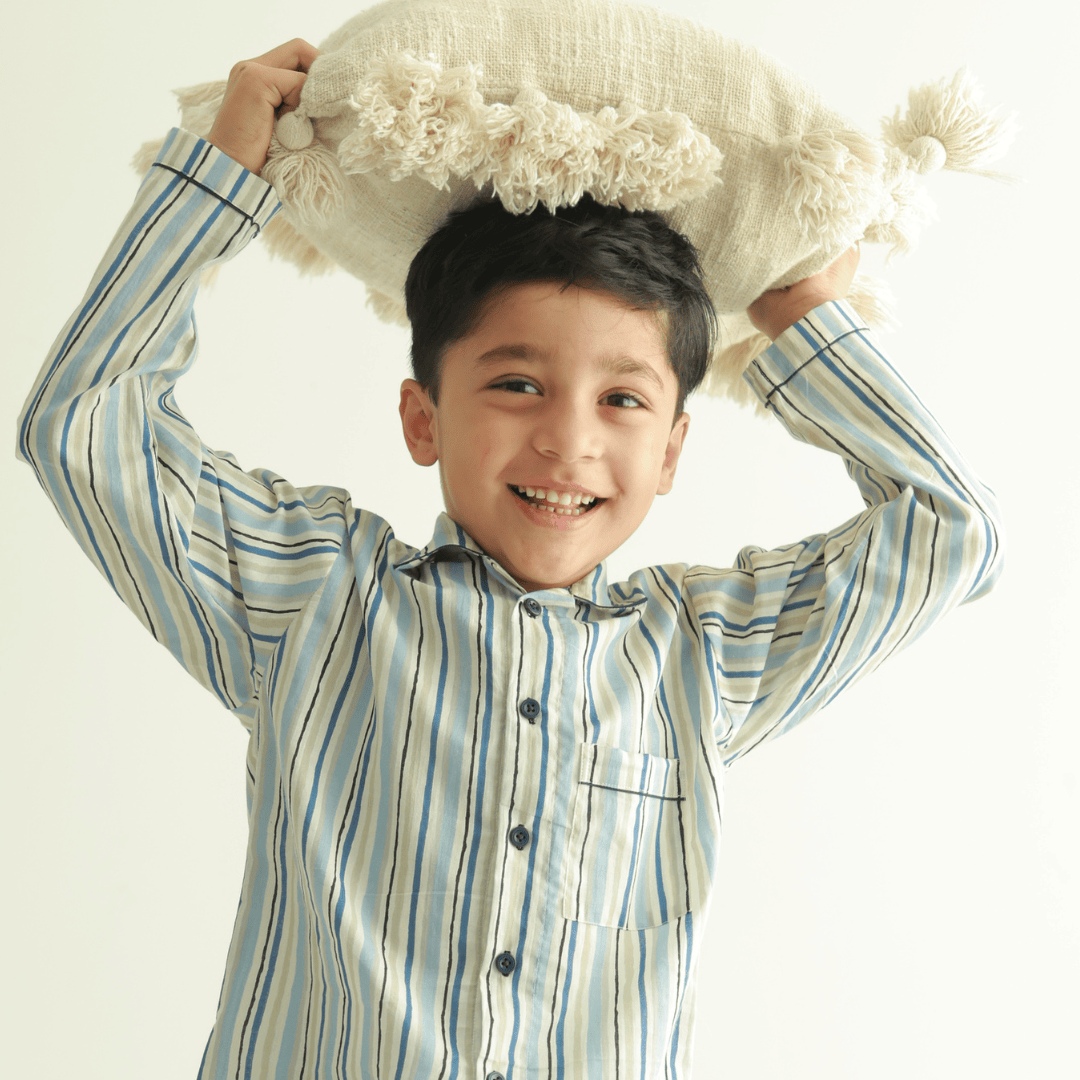 Zoey night suit Ocean Stripe Kids Night Suit (Cotton Cambric)